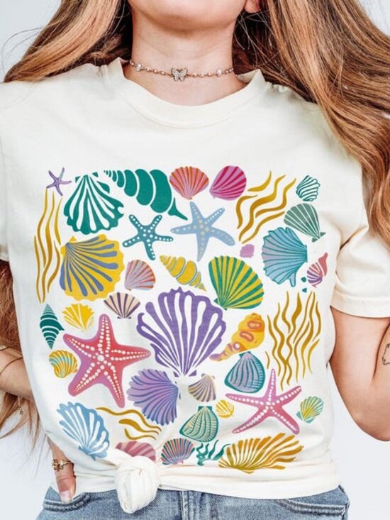 Tops - Vintage Seashells Tshirt Cottagecore Aesthetic Shirt Nautical Tee